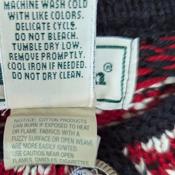 VTG 80s L.L. Bean Fair Isle Snowflake 100% Cotton Pullover Henley Sweater Small - Picture 6 of 7